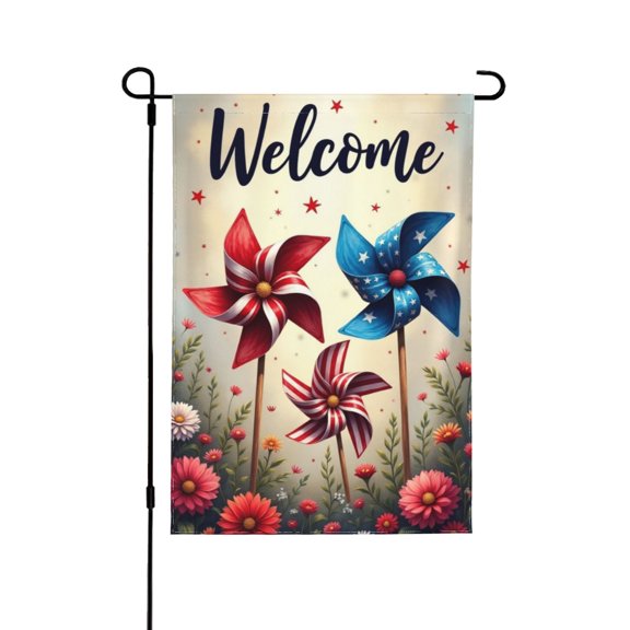4th Of July Patriotic Floral Windmill Garden Flag 12.5x18 Inch Double Sided For Outside Small Burlap Independence Day Welcome Yard Flag 1 Flag