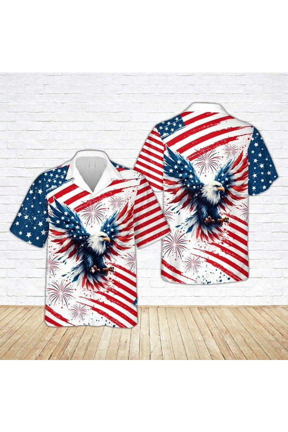 , Red White Blue Bald Eagle American Flag Button Up Shirt, Independence Day Shirt, USA Eagle Shirt.