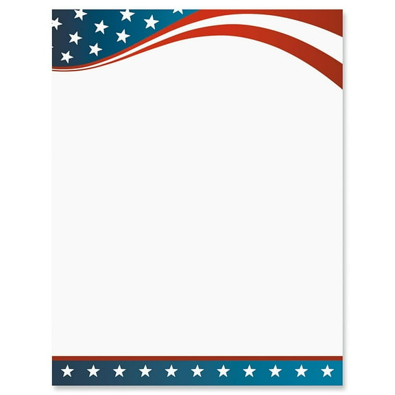4th Of July Patriotic Letter Papers - Set of 25, American Flag Stationery Papers, 8 1/2" x 11", Compatible Computer Paper, Patriotic Letterhead