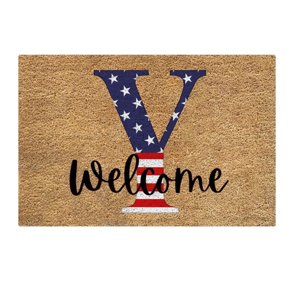 4th Of July Patriotic Welcome Coir Doormat With 26 Letters, 250th Anniversary Front Door Rug For Memorial Day (Y)
