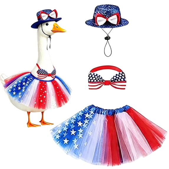 4th Of July Porch Goose Outfits Patriotic Independence Day Costume Including Bow Tie And Hat For 23 Inch Front Yard Garden Statue Holiday Decoration