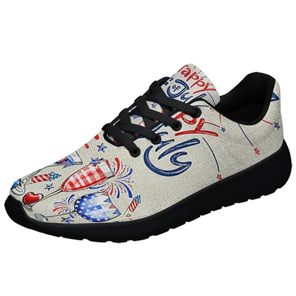 4th Of July Red White And Blue Wine Patriotic Shoes Sneakers for Women Men Black Size 3.5