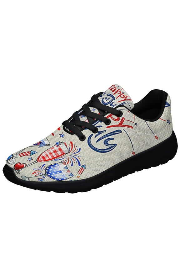 4th Of July Red White And Blue Wine Patriotic Shoes Sneakers for Women Men Black Size 7