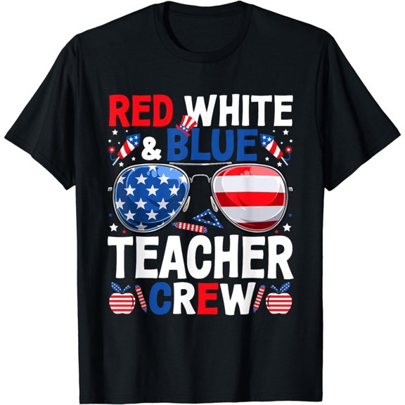 4th Of July Red White & Blue Teacher Crew American Flag T-Shirt