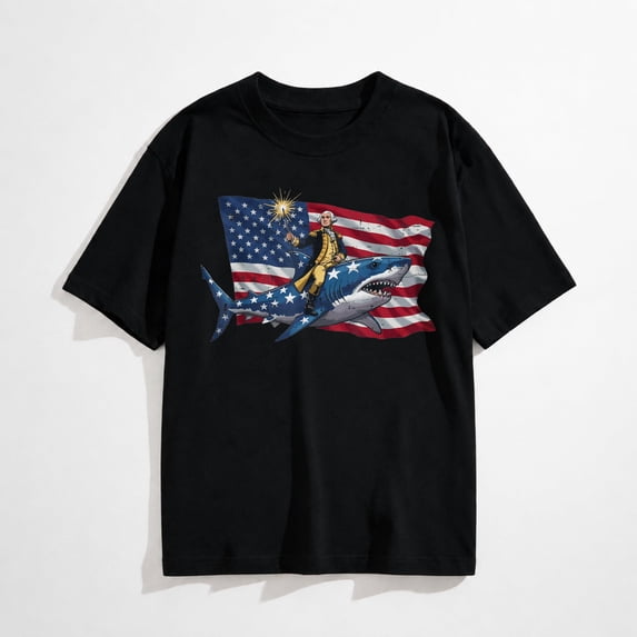 4th Of July Shirts For Women Men Fourth Gift4th of July Washington Riding Shark American Men T-Shirt
