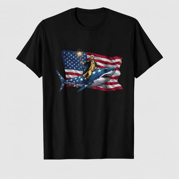 4th Of July Shirts For Women Men Fourth Gift4th of July Washington Riding Shark American Men T-Shirt