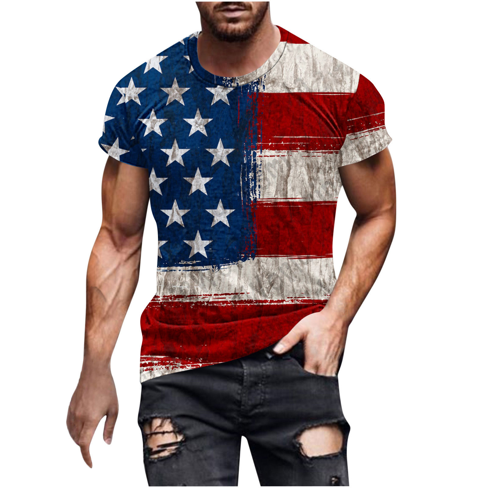 4th Of July Shirts Men Shirts for Men Men Print Short Sleeve Round Neck ...