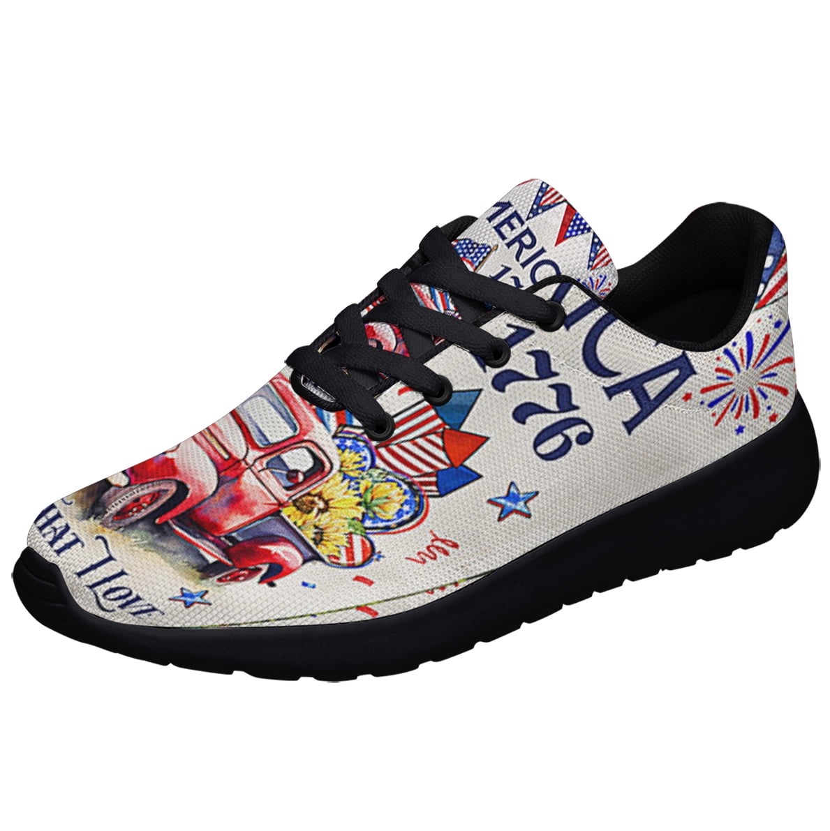 4th Of July Shoes Truck America 1776 Print Sneakers Lightweight Comfortable Running Shoes for Men Women Black Size 8 Walmart