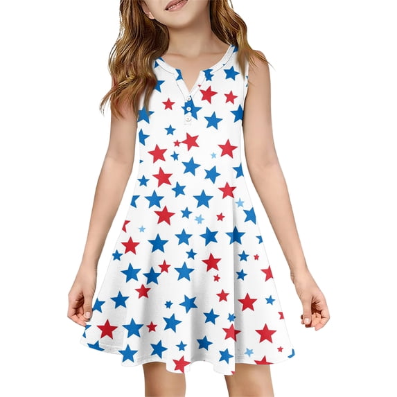 4th Of July Sleeveless Dresses for Girl Flowy Summer Spring Break Sundresses T-shirt Dress