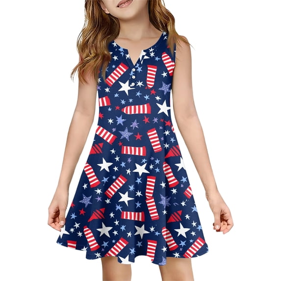 4th Of July Sleeveless Dresses for Girl Flowy Summer Spring Break Sundresses T-shirt Dress