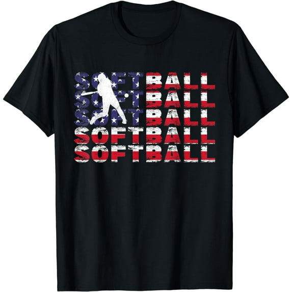 4th Of July Softball American Flag Vintage Patriotic T-Shirt