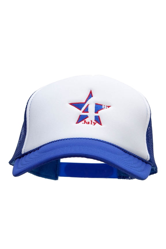 4th Of July Star Embroidered Foam Panel Mesh Snapback - Royal White OSFM
