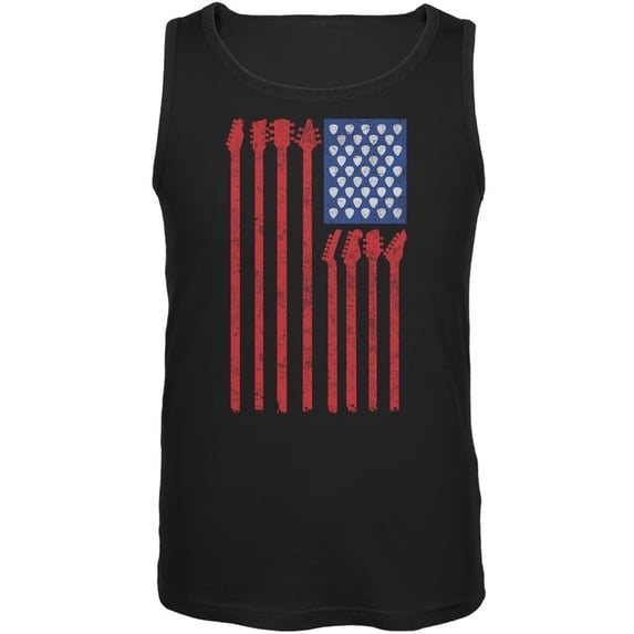 4th Of July Stars and Strings Guitar American Flag Black Adult Tank Top - Small
