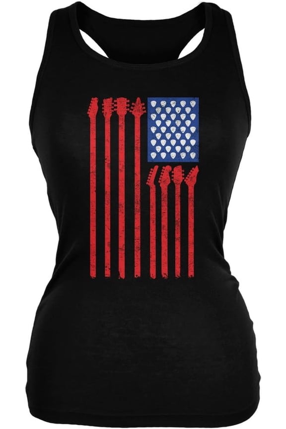 4th Of July Stars and Strings Guitar American Flag Women's Juniors Tank Top