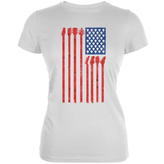 4th Of July Stars and Strings Guitar American Flag White Juniors Soft T-Shirt