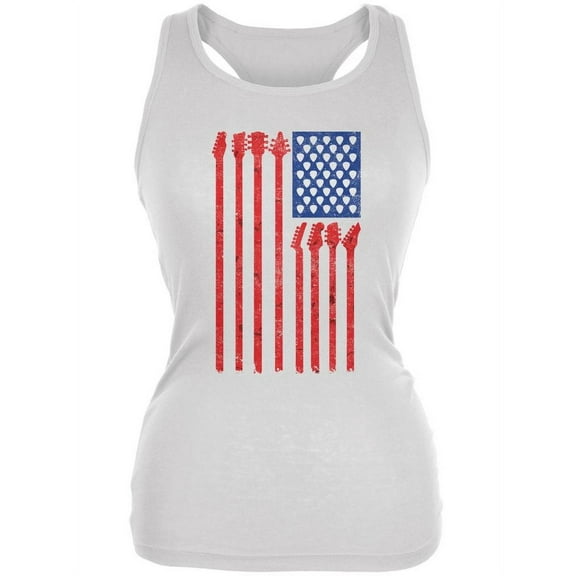 4th Of July Stars and Strings Guitar American Flag White Juniors Soft Tank Top - 2X-Large