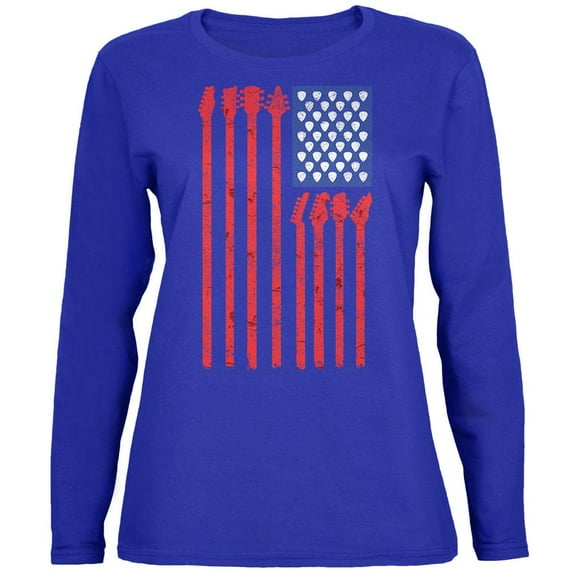 4th Of July Stars and Strings Guitar American Flag Womens Long Sleeve T Shirt Royal 2XL