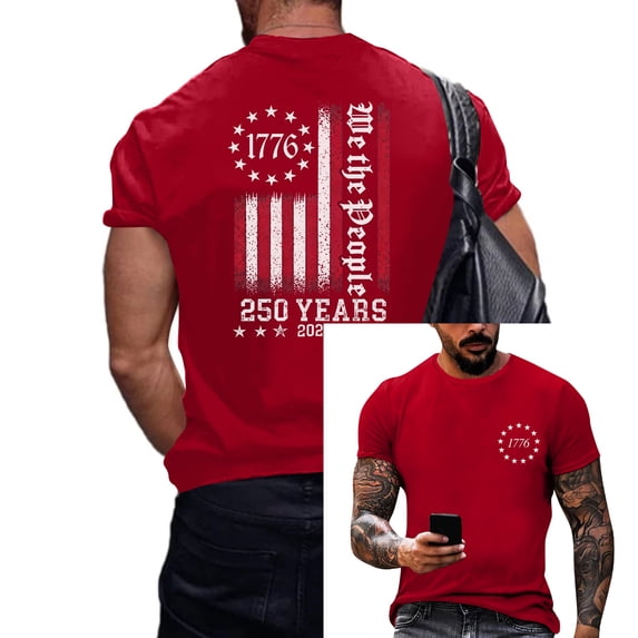 4th Of July T Shirts for Men 1776-2026 250th Anniversary Usa Shirt Short Sleeve Graphic Usa Flag Print America 250 Patriotic T Shirts