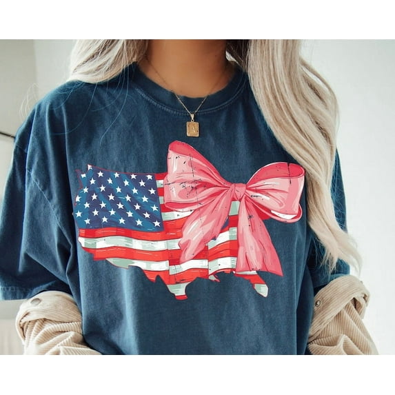 4th Of July T-shirt, Distressed Coquette American Flag Shirt, USA Png Fourth Of July Shirt Patriotic Sublimation T-Shirt TH300548