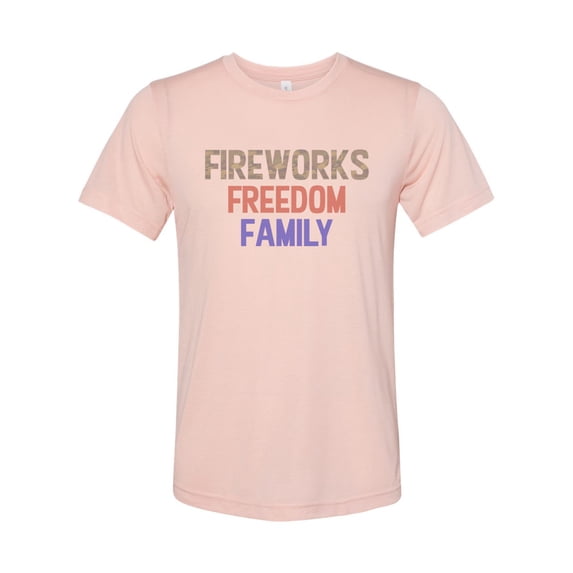 "4th Of July Tee, Fireworks Freedom Family, Independence Day, Unisex, Sublimation T, Camo Shirt, 4th Of July, Fireworks, Let Freedom Ring, Peach, MEDIUM"
