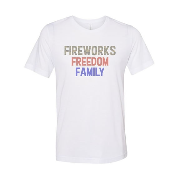 "4th Of July Tee, Fireworks Freedom Family, Independence Day, Unisex, Sublimation T, Camo Shirt, 4th Of July, Fireworks, Let Freedom Ring, White, LARGE"