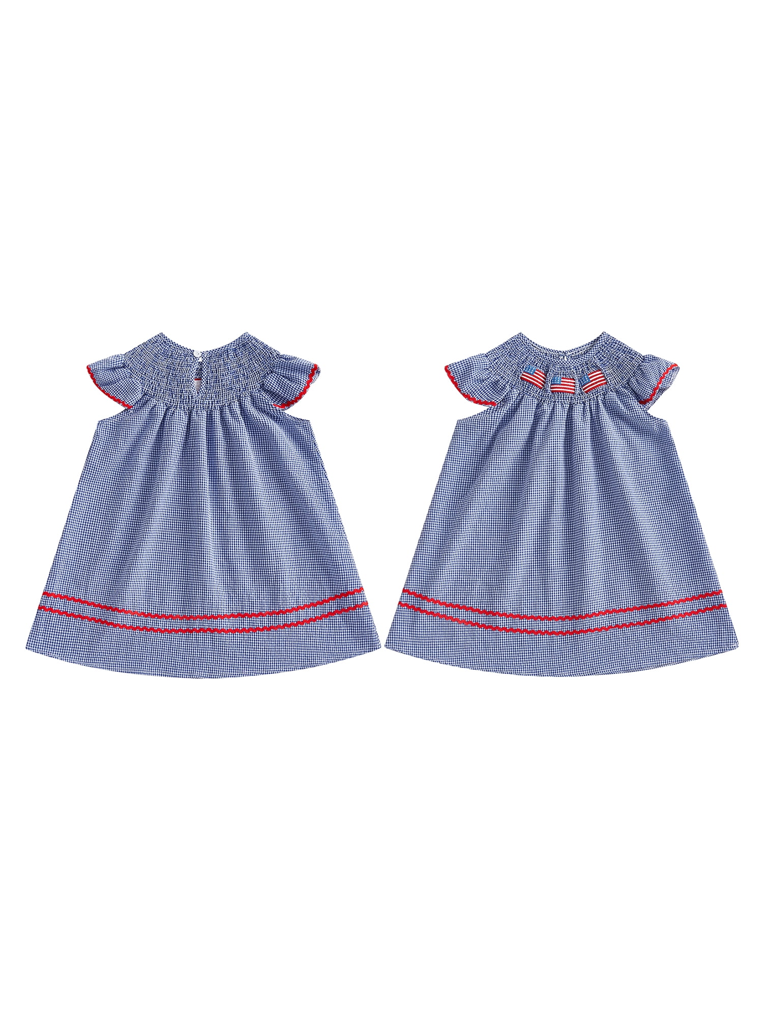 4th Of July Toddler Girl Outfit US Flag Embroidery Smocked Dress Plaid ...
