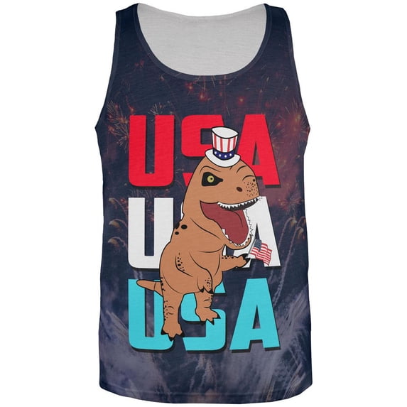 4th Of July USA Patriotic T-Rex All Over Mens Tank Top Multi SM
