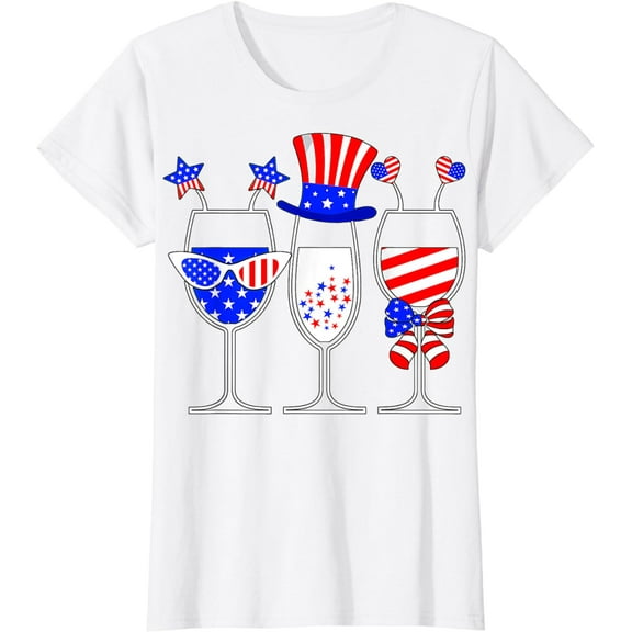 4th Of July Wine Glasses Independence Day American Flag T-Shirt