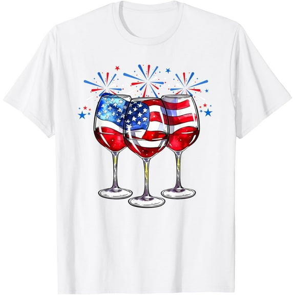 4th Of July Wine Glasses Patriotic Red White Blue USA Flag T-Shirt