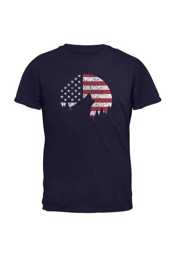 4th Of July Wolf Silhouette Flag Moon Mens T Shirt Navy 2XL