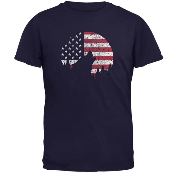 4th Of July Wolf Silhouette Flag Moon Mens T Shirt Navy X-LG