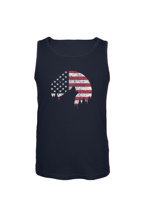 4th Of July Wolf Silhouette Flag Moon Mens Tank Top Navy LG