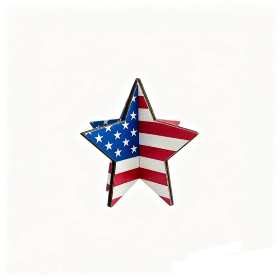 4th Of July Wooden Star Tabletop Ornament With Flag Patterns Patriotic Decor For Independence Day Home Party Shelf Table Decoration 1 Count