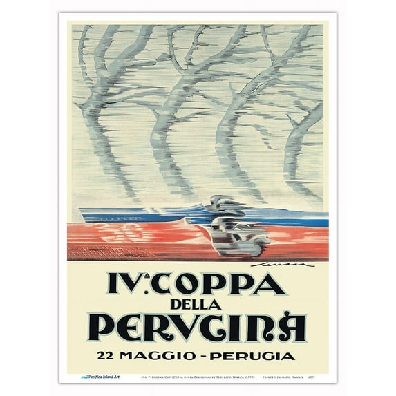 4th Perugina Cup (Coppa della Perugina) - Vintage Car Racing Poster by Federico Seneca c.1925 - Master Art Print (Unframed) 9in x 12in