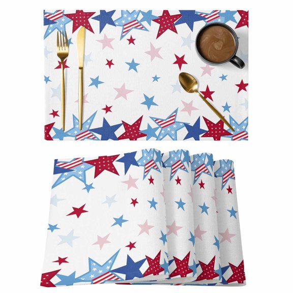 4th of Placemats Set of 4, July Patriotic Independence Day Red Blue American Flag Star Non-Slip Place Mats Washable Table Mats for Kitchen Dining Table Decorations Indoor/Outdoor