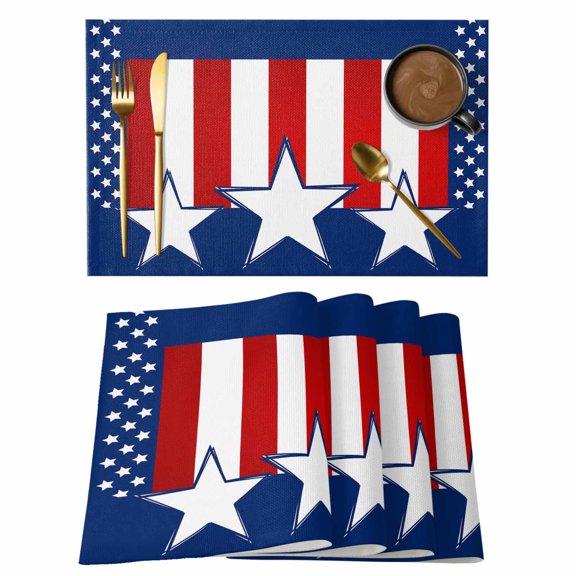 4th of Placemats Set of 4, July Patriotic Independence Day Star Red Stripe Non-Slip Place Mats Washable Table Mats for Kitchen Dining Table Decorations Indoor/Outdoor