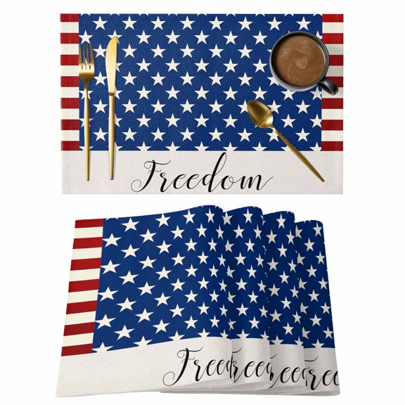 4th of Placemats Set of 4, July Patriotic Independence Day Star Red Stripe Non-Slip Place Mats Washable Table Mats for Kitchen Dining Table Decorations Indoor/Outdoor
