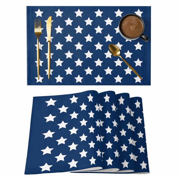 4th of Placemats Set of 4, July Patriotic Independence Day USA Flag Star Blue Non-Slip Place Mats Washable Table Mats for Kitchen Dining Table Decorations Indoor/Outdoor