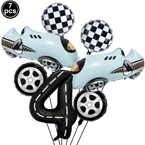 4th Racing Birthday Decoration Racing foil balloon Race wheel Balloon 4th year old birthday party supplies