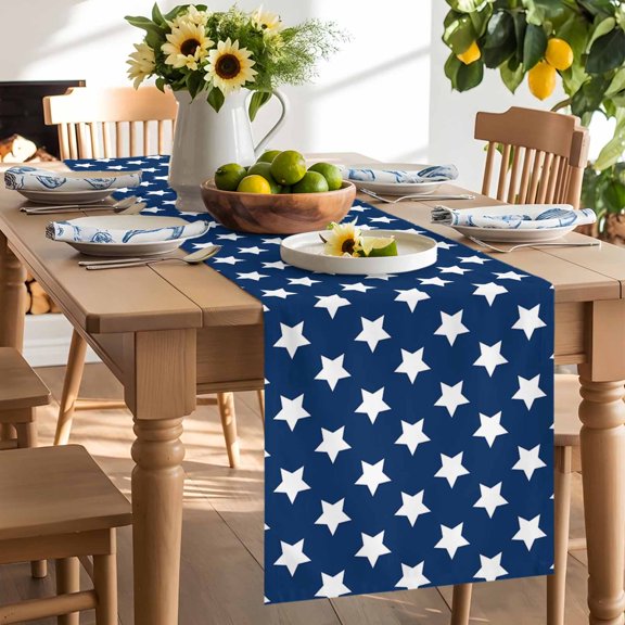 4th of Table Runner, July Patriotic Independence Day USA Flag Star Blue Washable Kitchen Table Runners Dress Scarves for Dining Table Decorations Party/Restaurant/Indoor Outdoor Use, 13x36in