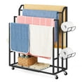 thumbnail image 1 of 4th Tier H Freestanding Towel Rack for Bathroom Metal Floor Standing Blanket Rack Drying Rack Sturdy Black, 1 of 6