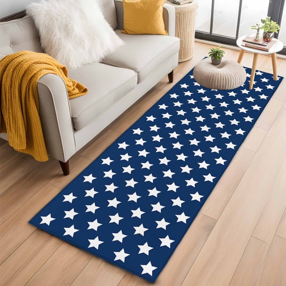 4th of Washable Area Rug 2 x 6 ft July Patriotic Independence Day USA Flag Star Blue, Soft Non Slip Rugs Stain Repellent Indoor Felt Carpet for Living Dining Room Bedroom Home Office