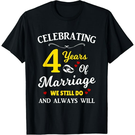 4th Year Wedding Anniversary T-ShirtMen's and women's gift, black and white T-shirt, size: Extra large S-4XL