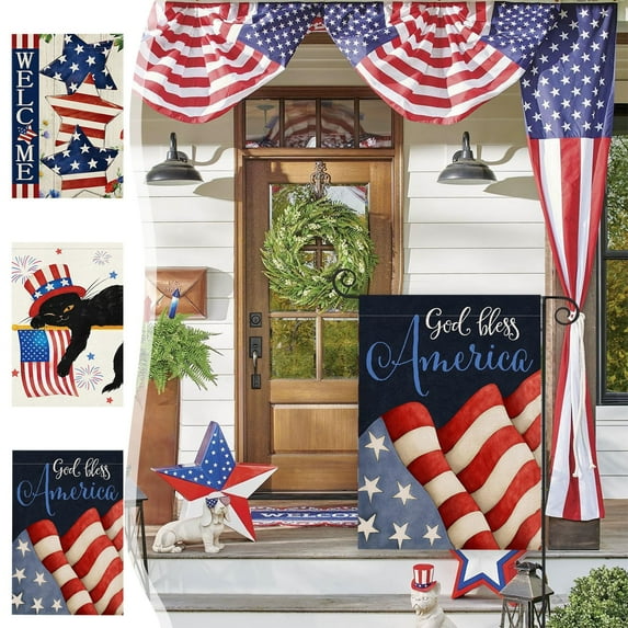 4th of july Garden Flag 12x18 Inch Double Sided Vertical, Black Cat Welcome Patriotic Garden Yard House FLags for Memorial Day Independence Day Outdoor Decor