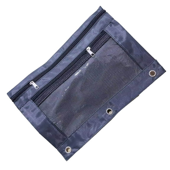3 Ring Binder Pencil Pouch - Oxford Fabric Pencil Case with 2 Zippered Pockets, Clear Mesh Window Pencil Bag, B5 Size for Office Supplies (Dark Gray)