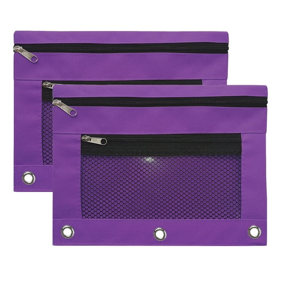 Pencil Pouch for 3 Ring Binder, Zipper Pencil Pouches for Women Men, Clear Window Pencil Case for Binder, Binder Pencil Pouch, Pencil Bag with Zipper,Purple(2-Pack)