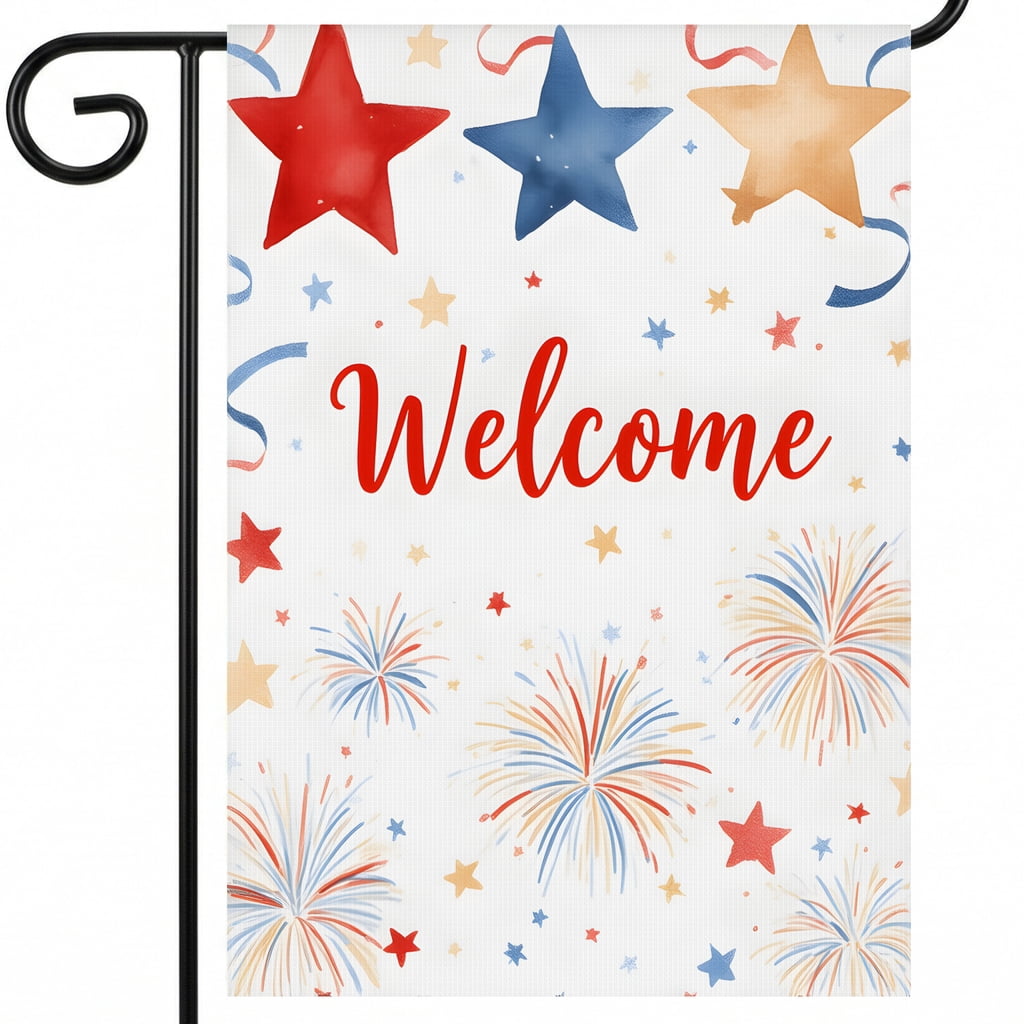 4th of july garden flag A welcome sign with red white and blue stars ...
