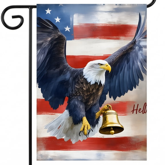 4th of july garden flags A bald eagle with a bell in its talons flying in front of an American flag. Hell 250 banner 28 x 40 In Large Flag porch decor