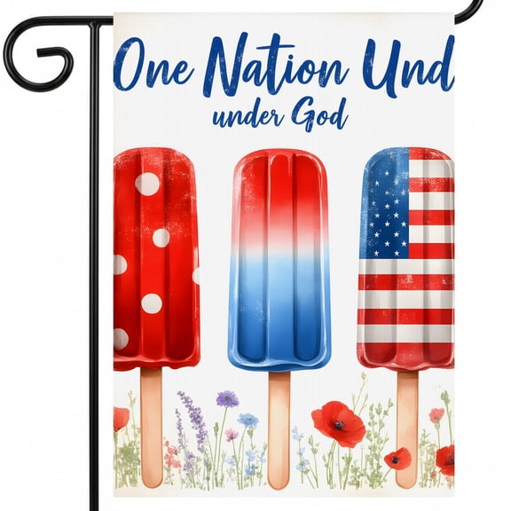 4th of july garden flags three popsicles with the words one nation under god on them One Nation Und under God 250th anniversary usa decorations 28 x 40 In Large Flag patriotic decorations