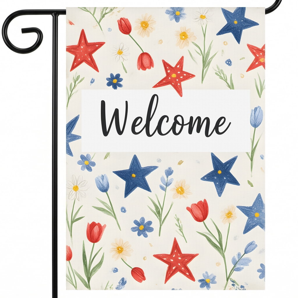 4th of july garden flags A welcome sign with flowers and stars on a ...